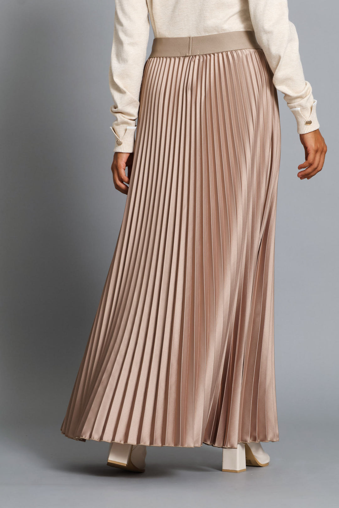 Pleated Satin Maxi Skirt - Whisper White