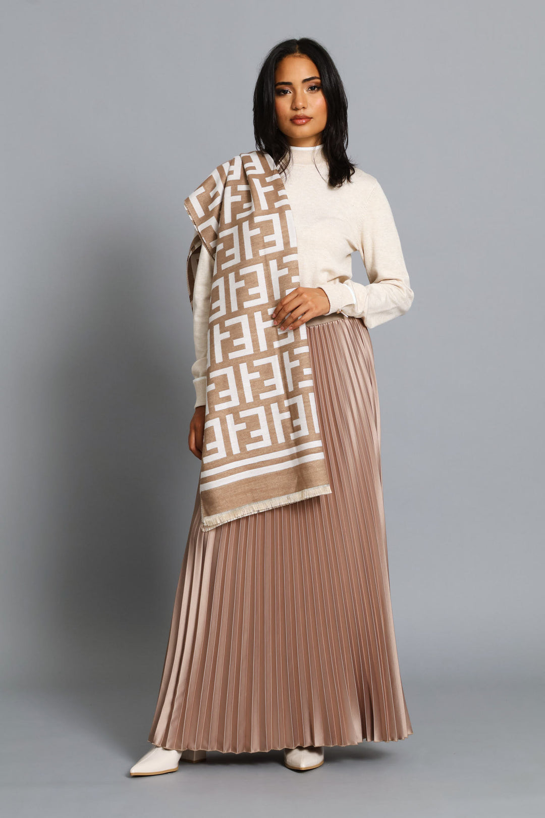 Monogram Scarf - Cream/Stone