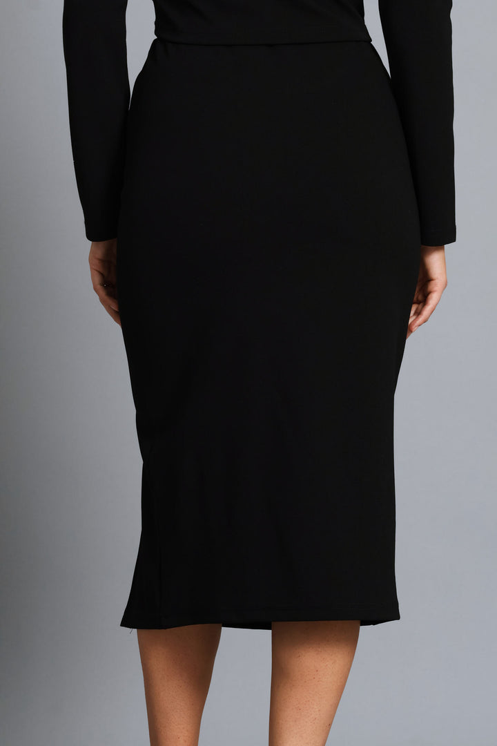 Button Slit Hem Pencil Skirt - Black