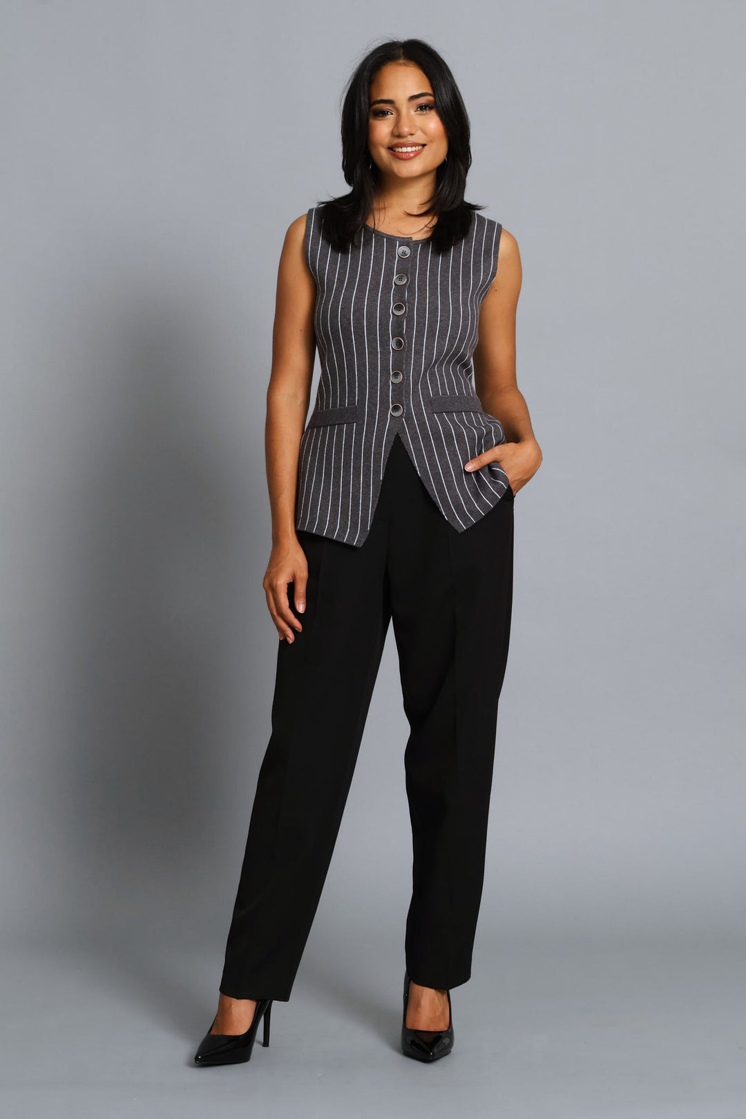Pinstripe Knitwear Waistcoat - Grey