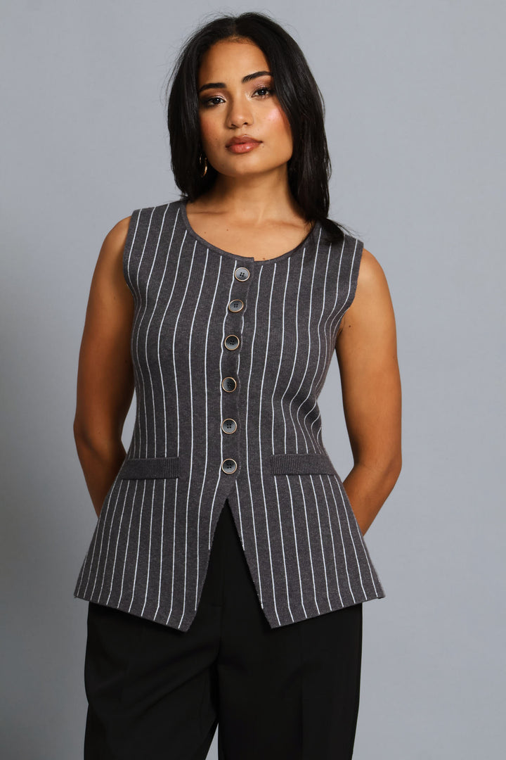 Pinstripe Knitwear Waistcoat - Grey