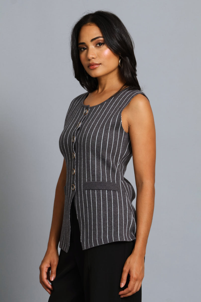 Pinstripe Knitwear Waistcoat - Grey