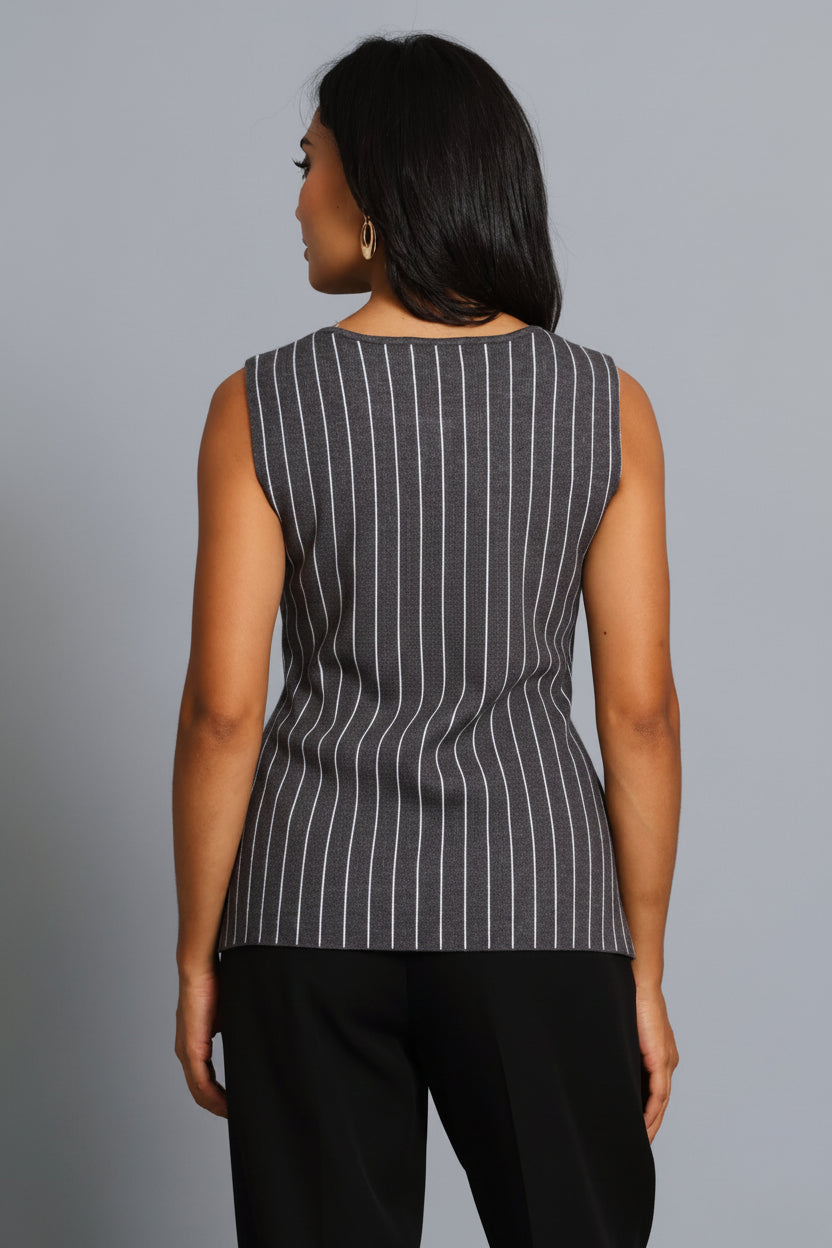 Pinstripe Knitwear Waistcoat - Grey