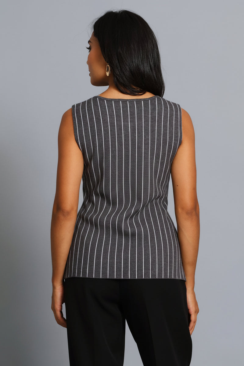 Pinstripe Knitwear Waistcoat - Grey