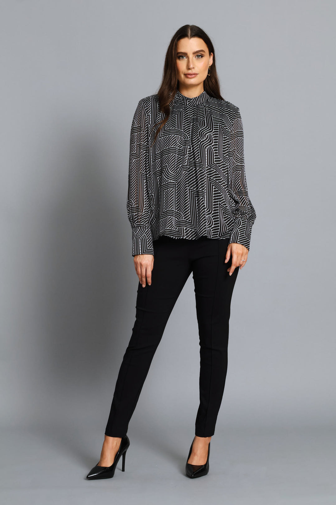 Panelled Button Skinny Pant - Black