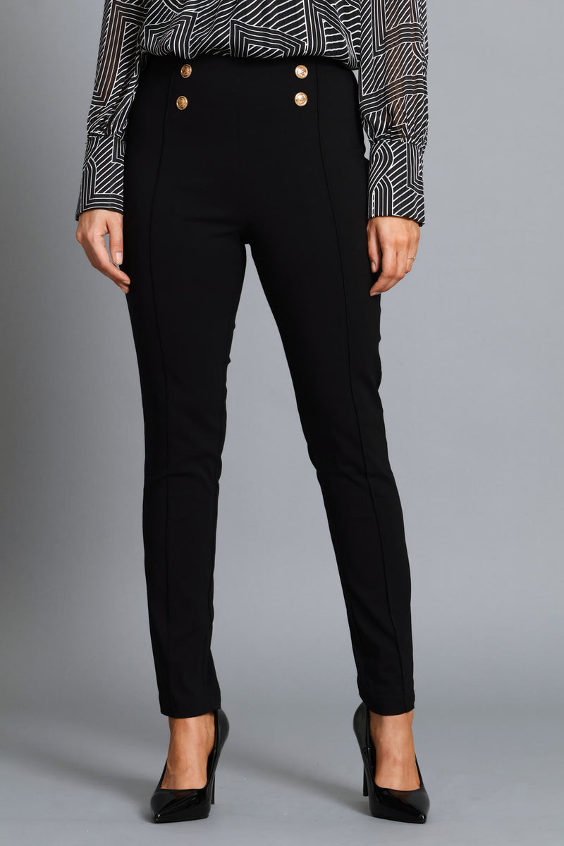 Panelled Button Skinny Pant - Black