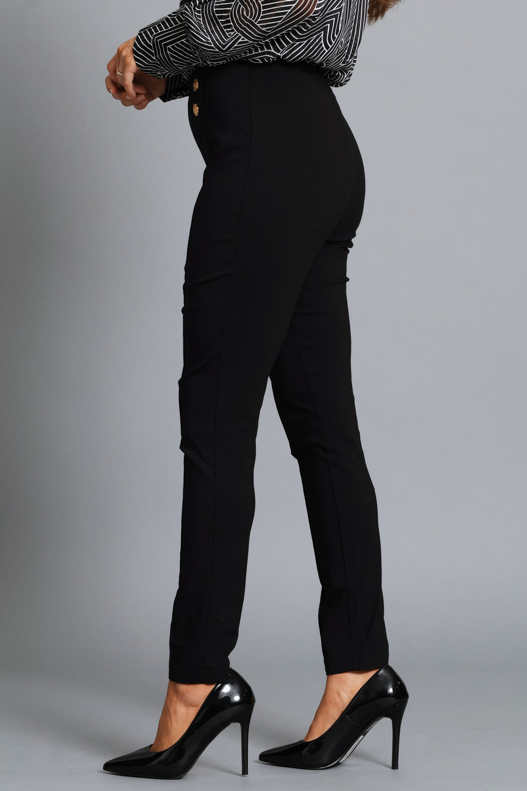 Panelled Button Skinny Pant - Black