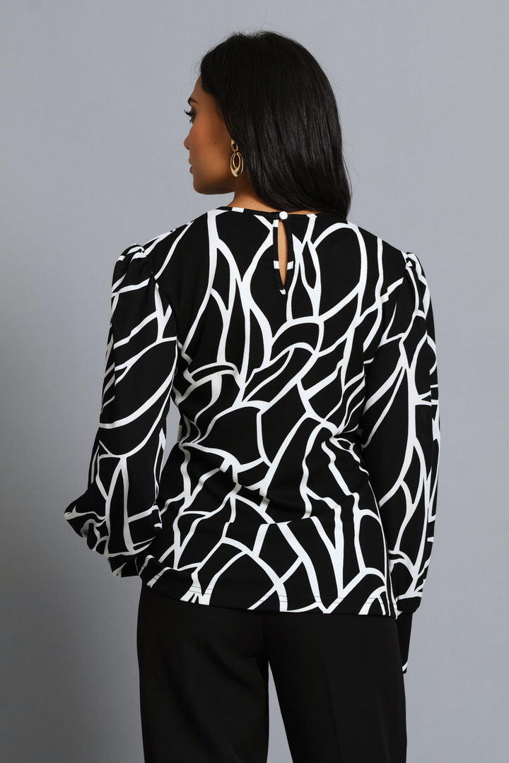 Abstract Knitwear Combo Blouse - Black/Cream