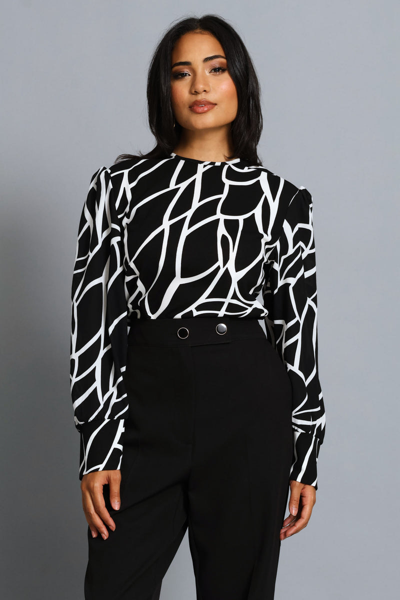 Abstract Knitwear Combo Blouse - Black/Cream