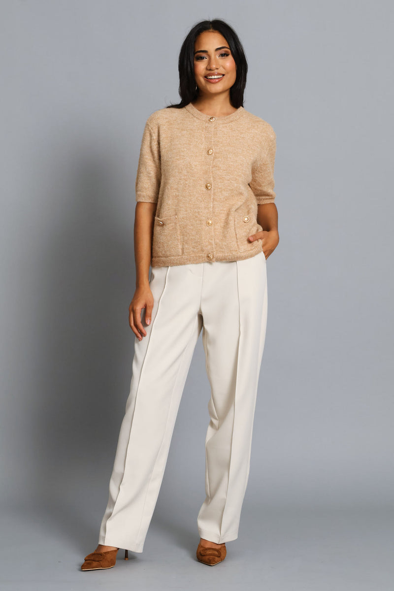 Fluffy Mohair Short Sleeve Cardigan - Oatmeal