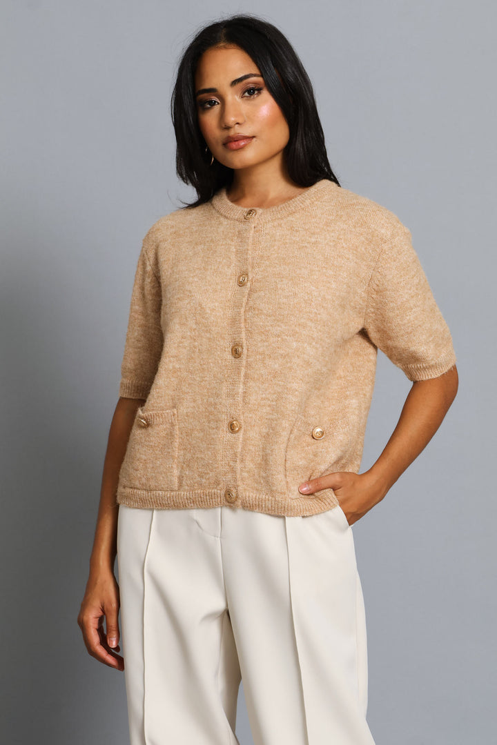 Fluffy Mohair Short Sleeve Cardigan - Oatmeal