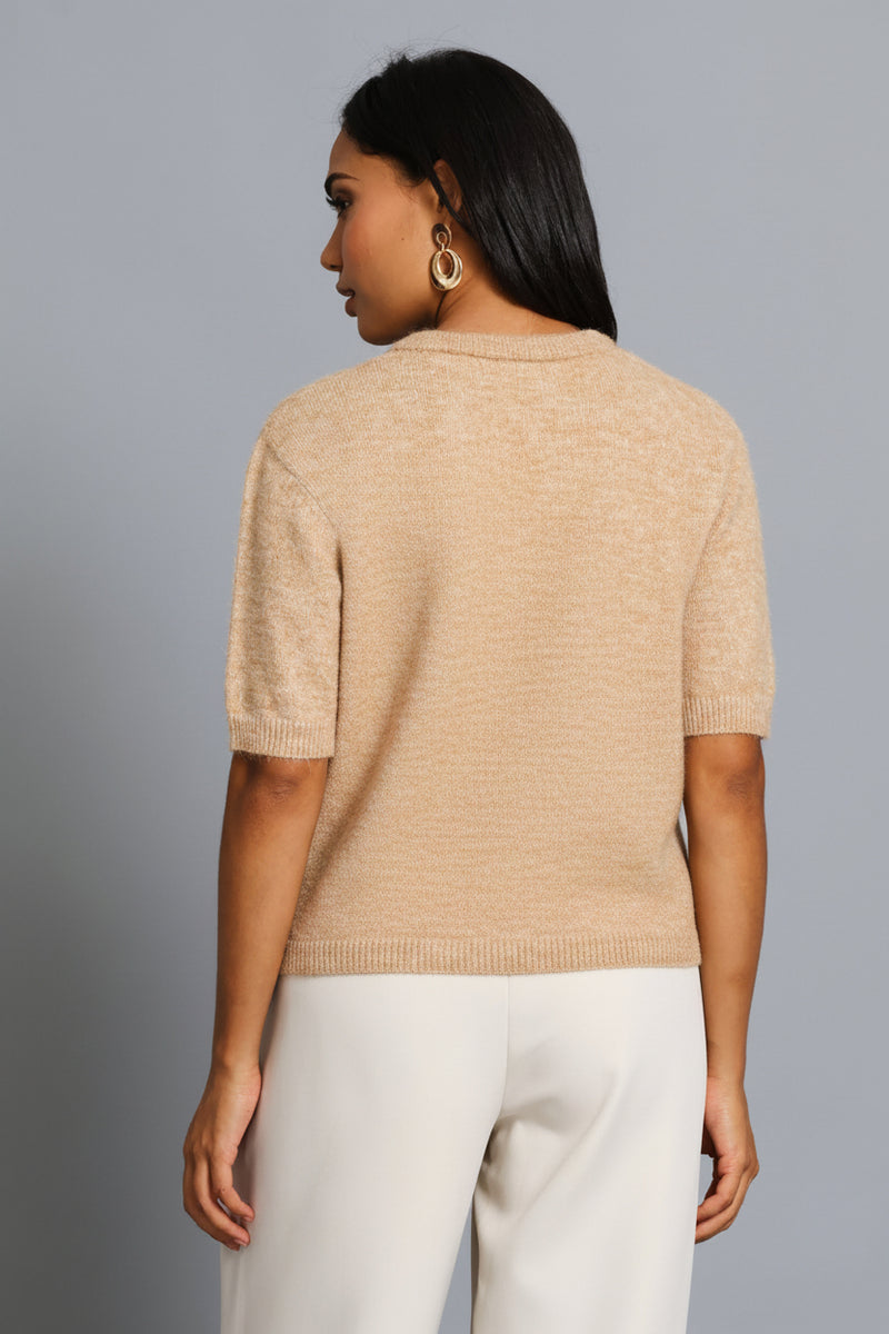 Fluffy Mohair Short Sleeve Cardigan - Oatmeal