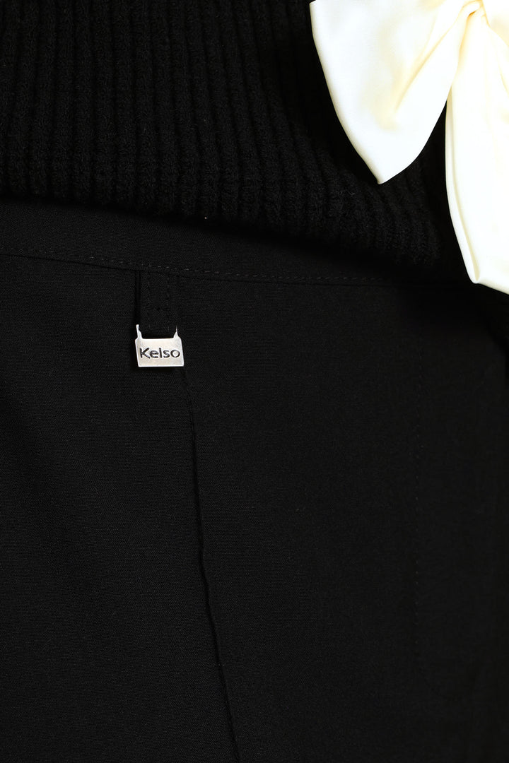 D-Ring Pin Tuck Slim Leg Pants - Black