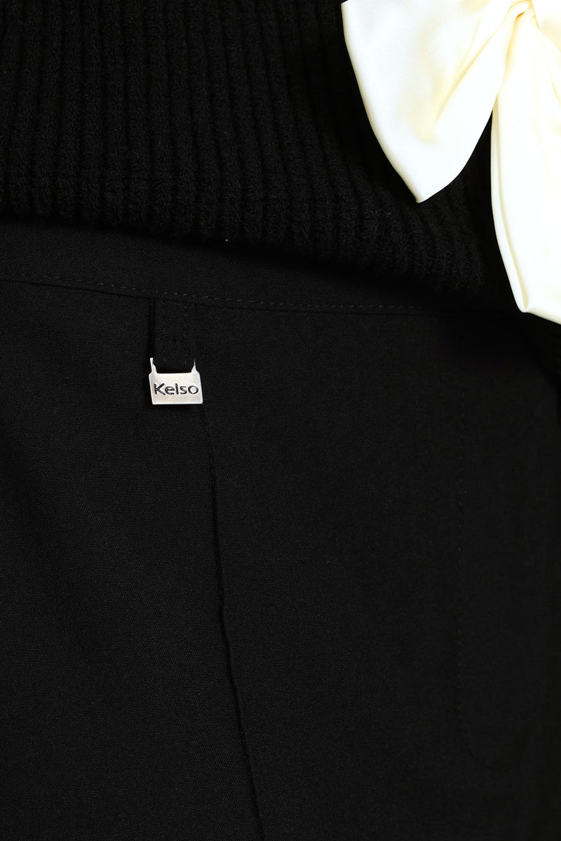 D-Ring Pin Tuck Slim Leg Pants - Black