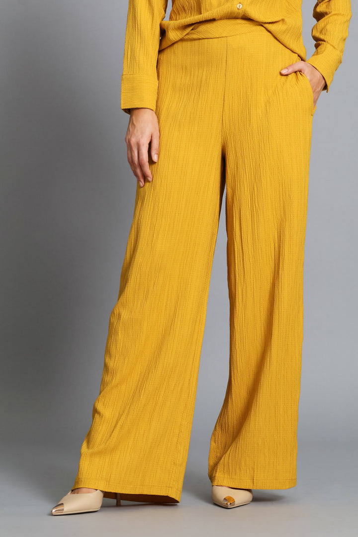Textured Wide Leg Pant - Mustard