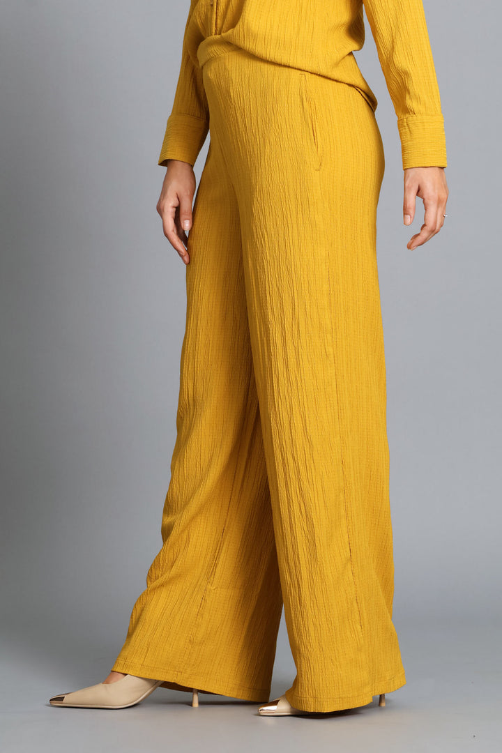 Textured Wide Leg Pant - Mustard
