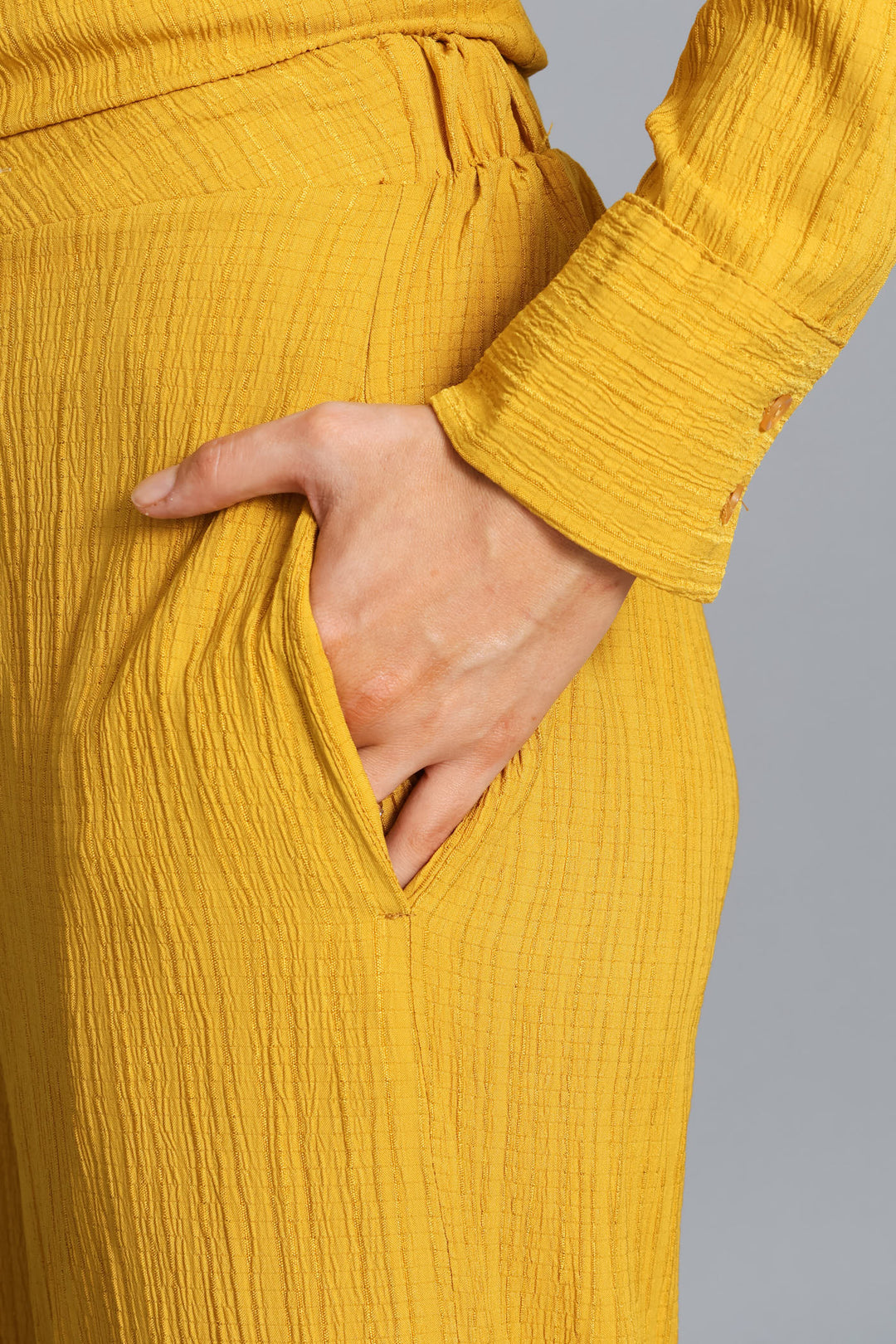 Textured Wide Leg Pant - Mustard