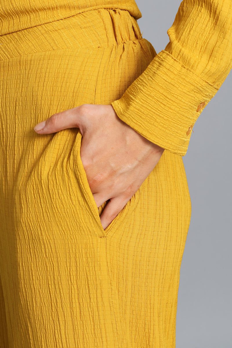 Textured Wide Leg Pant - Mustard