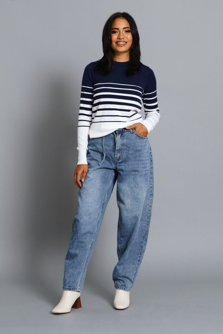 Striped Pullover - Navy/White