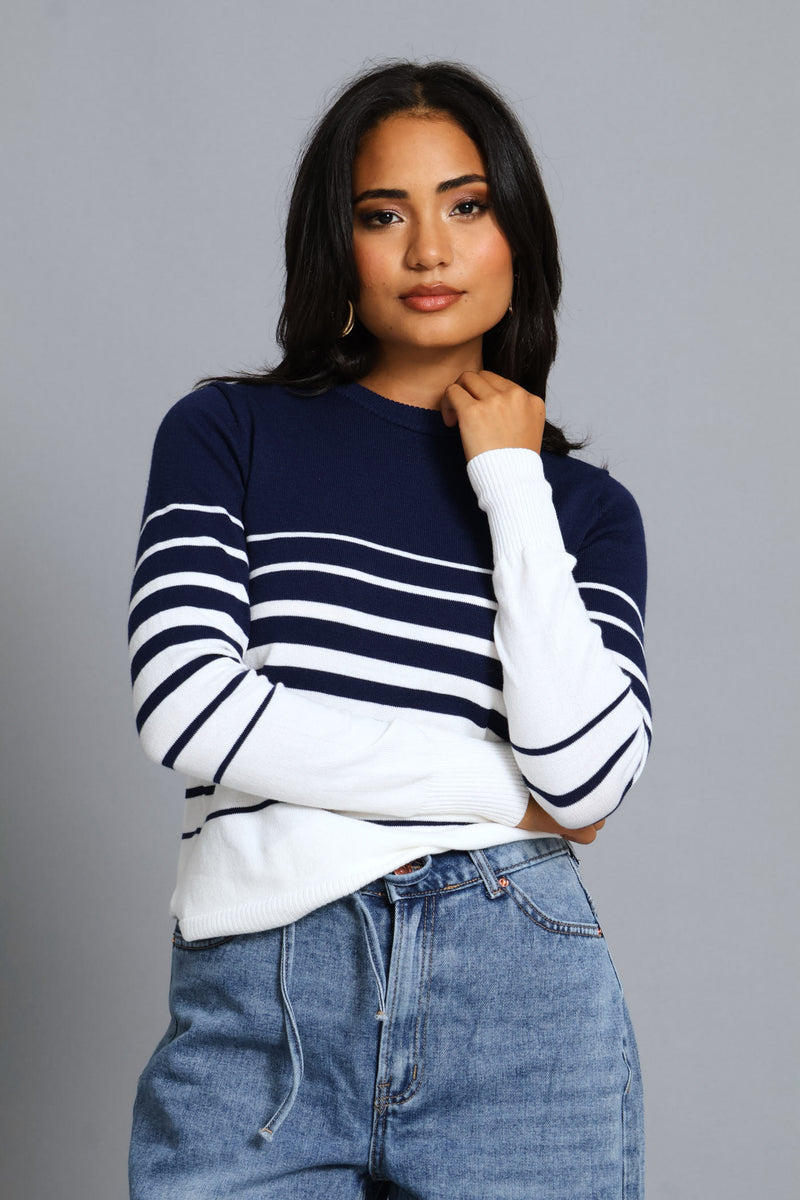 Striped Pullover - Navy/White