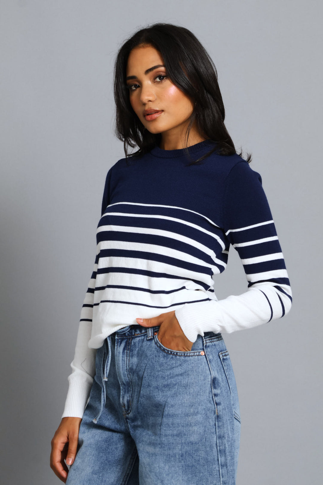 Striped Pullover - Navy/White