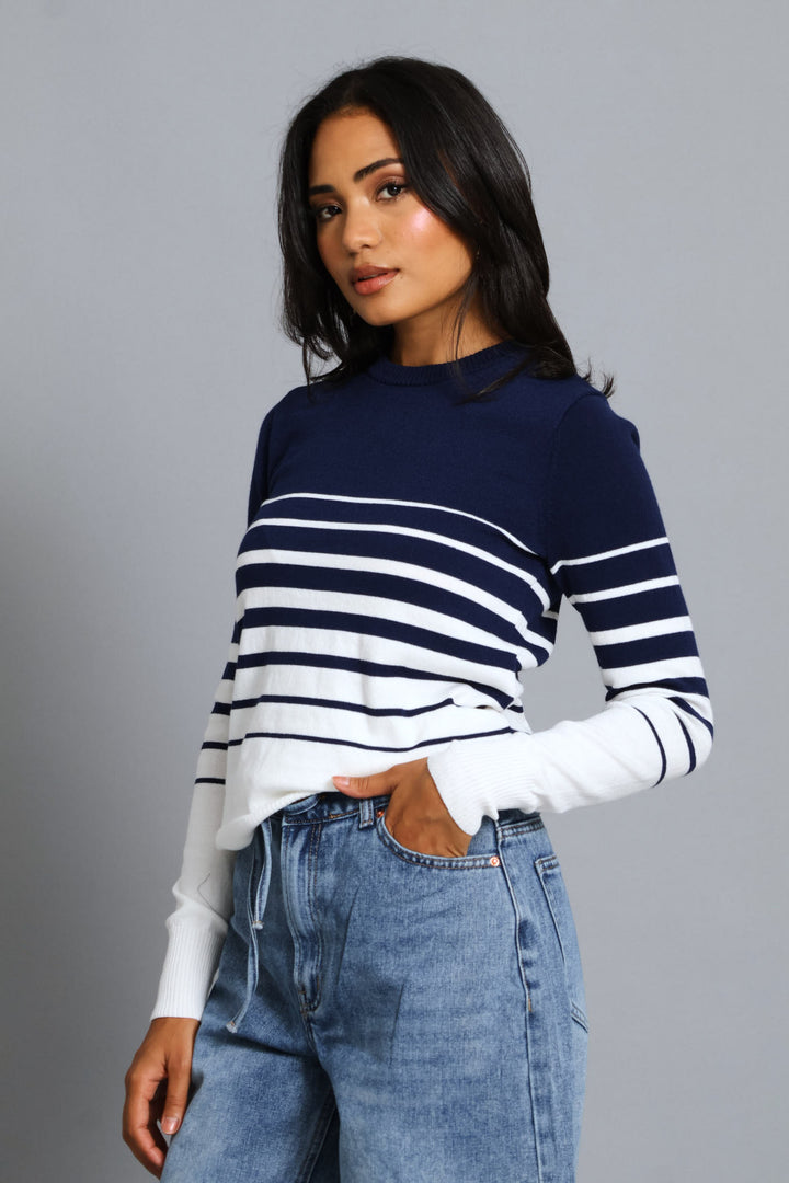 Striped Pullover - Navy/White