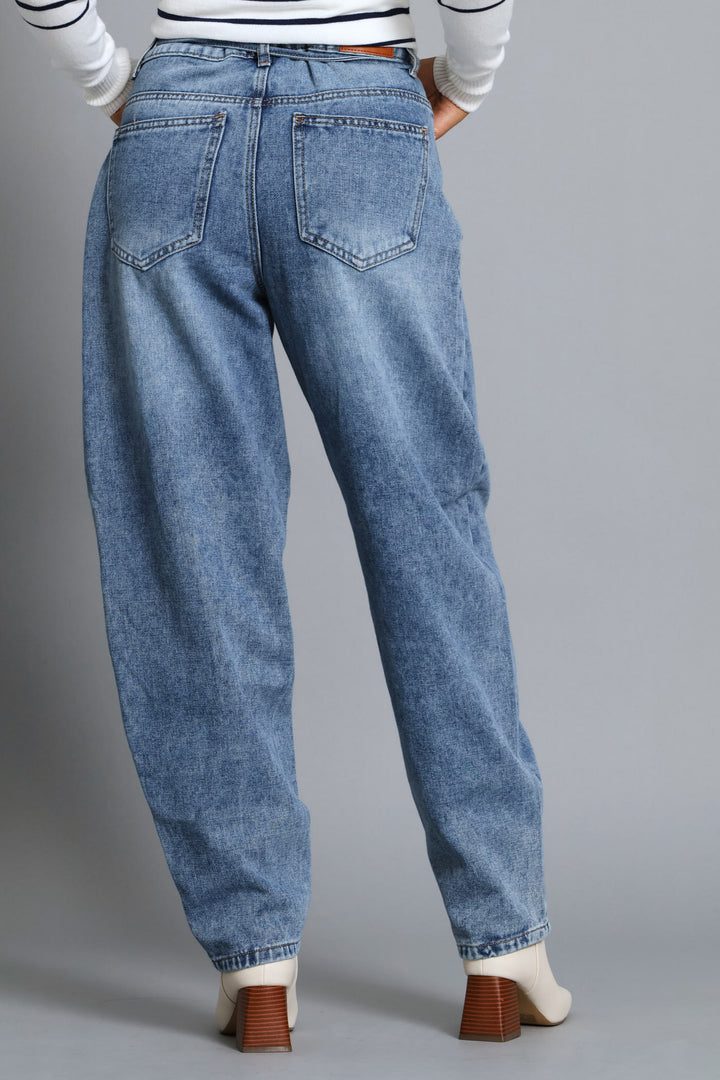 Self Belt Barrel Jean - Mid Wash