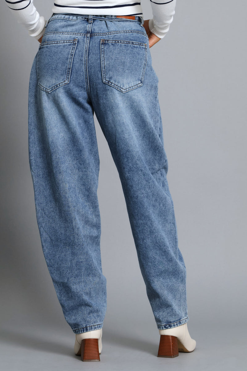 Self Belt Barrel Jean - Mid Wash