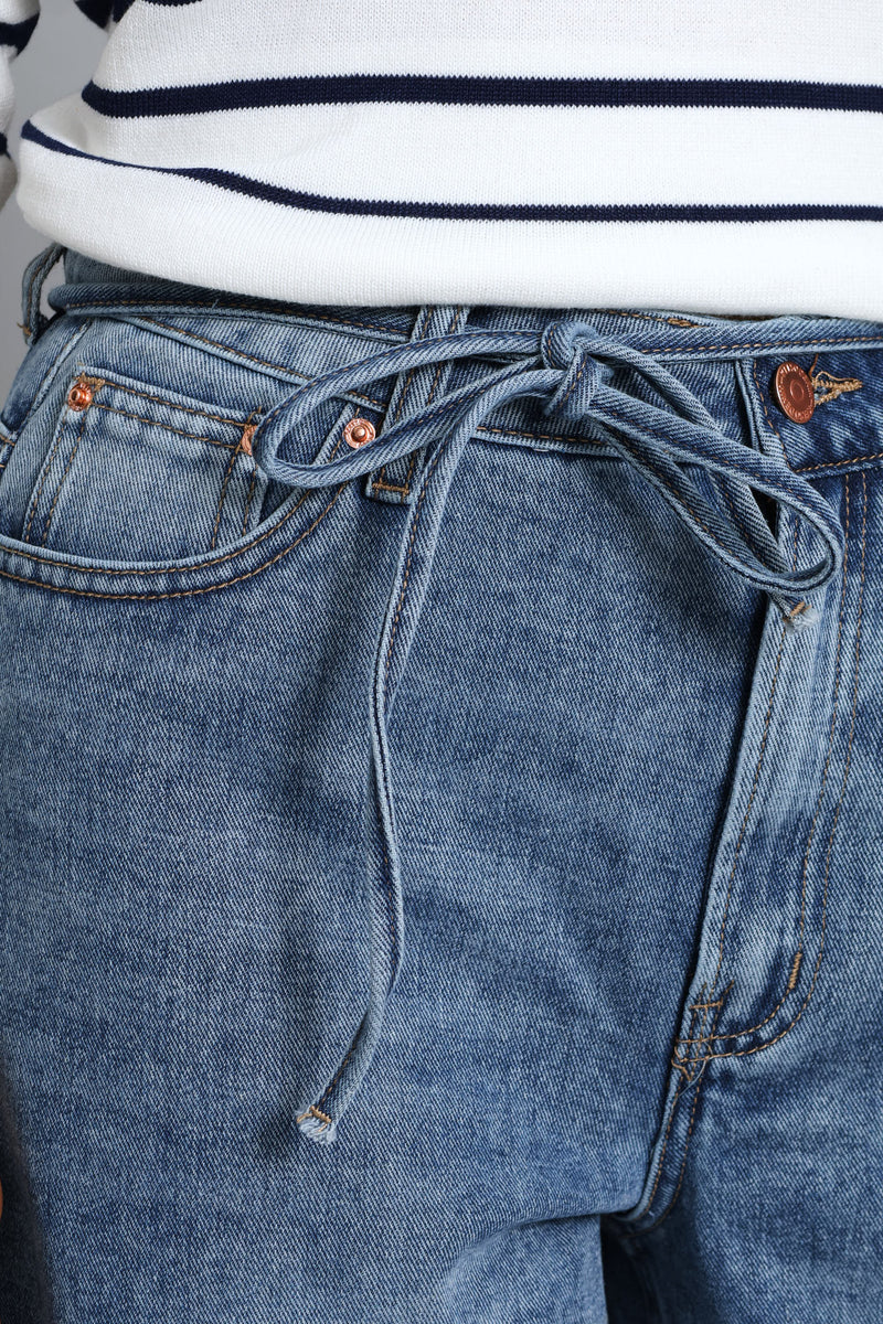 Self Belt Barrel Jean - Mid Wash
