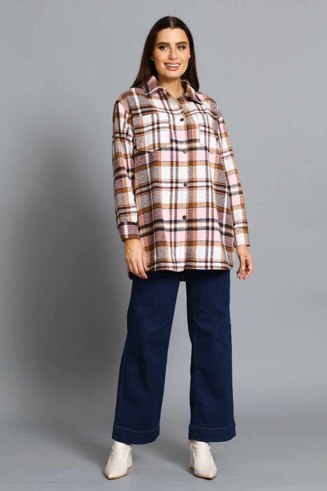 Heavy Lined Melton Oversized Button Through Jacket - Light Pink