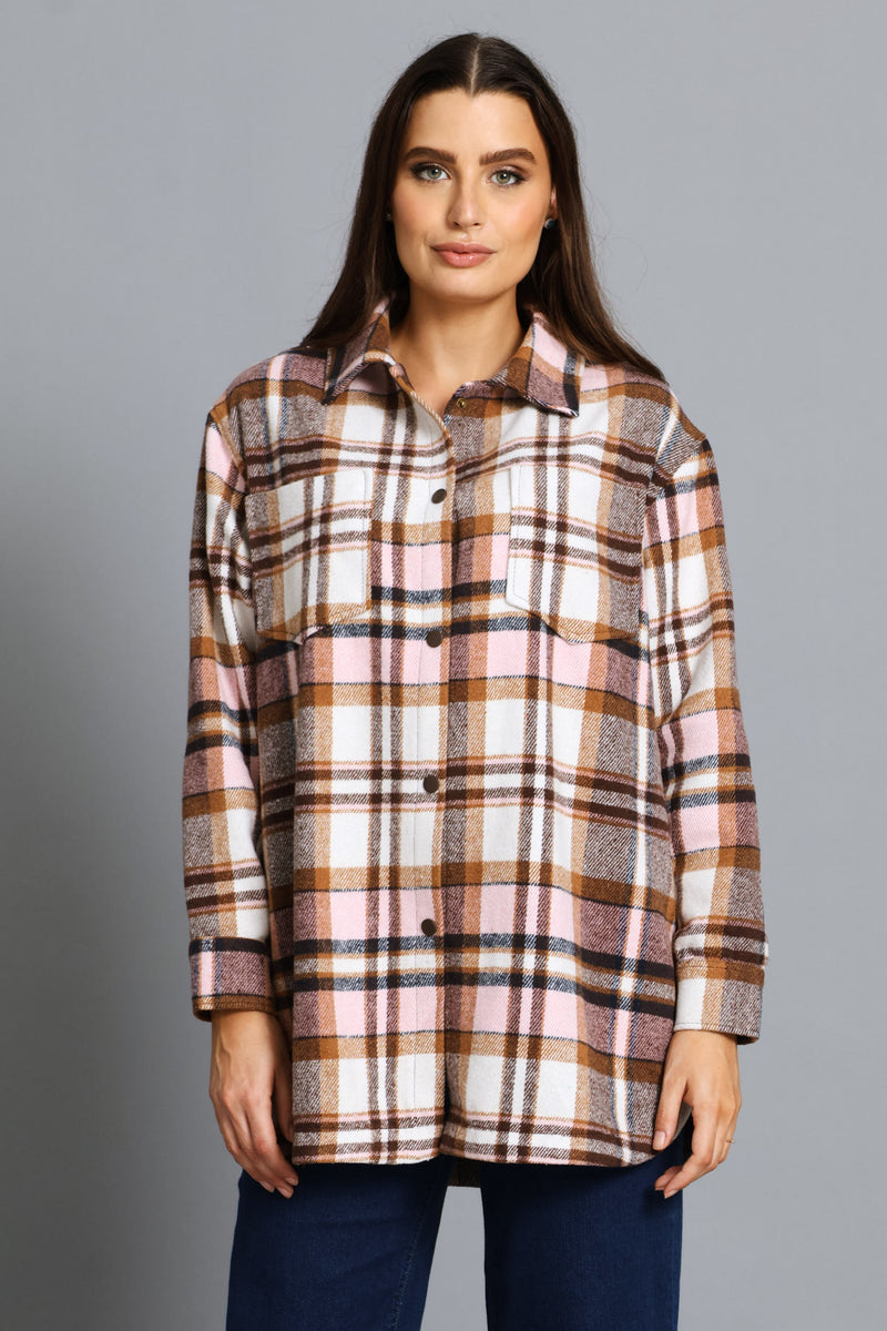 Heavy Lined Melton Oversized Button Through Jacket - Light Pink