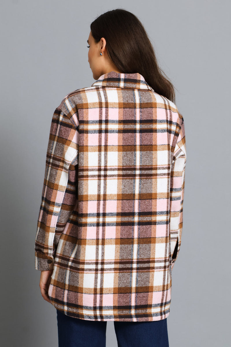 Heavy Lined Melton Oversized Button Through Jacket - Light Pink