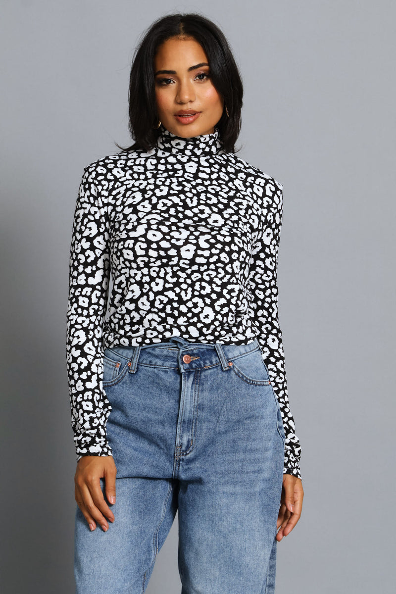 Long Sleeve Basic Poloneck - Black/White
