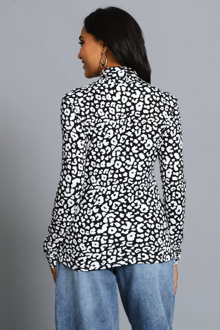 Long Sleeve Basic Poloneck - Black/White