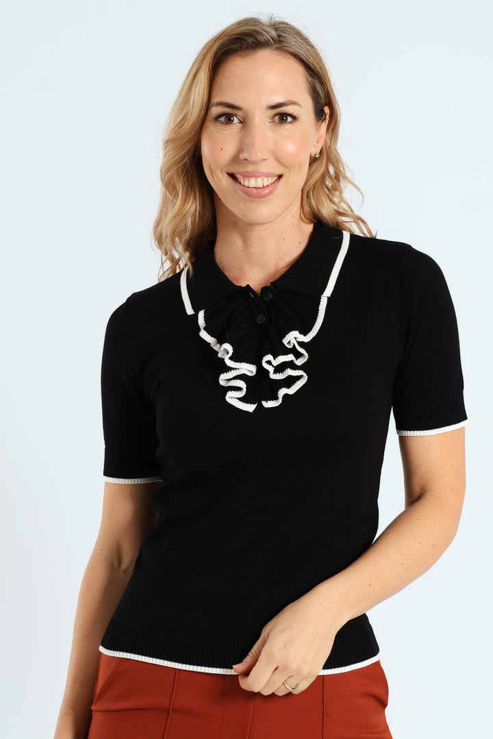 Ruffle Tipped Golfer - Black/White