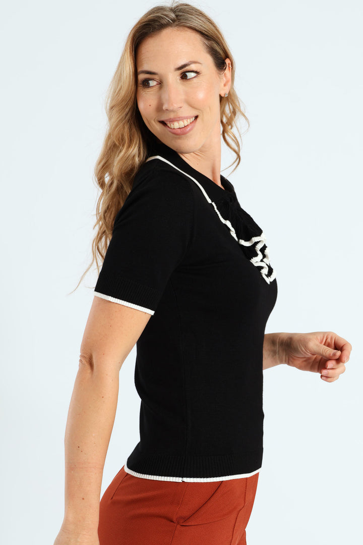 Ruffle Tipped Golfer - Black/White