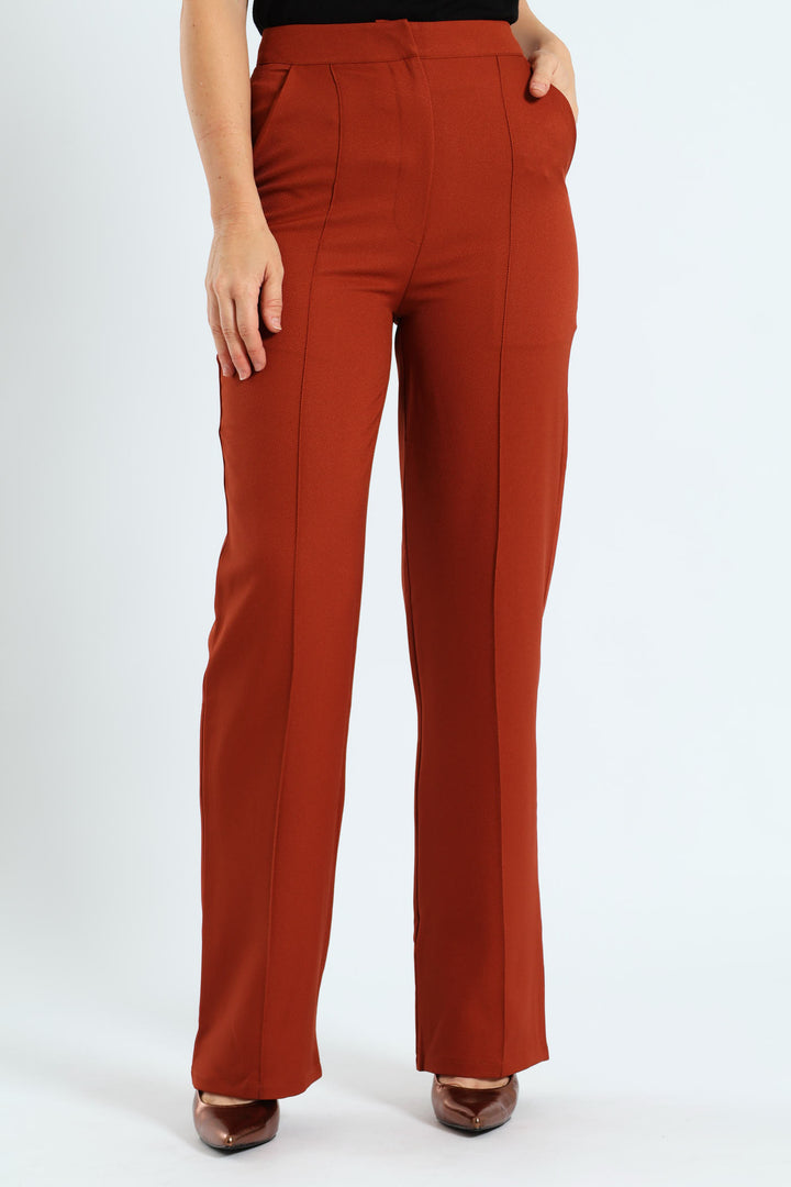 Pin Tuck Twill Straight Leg Pant - Copper