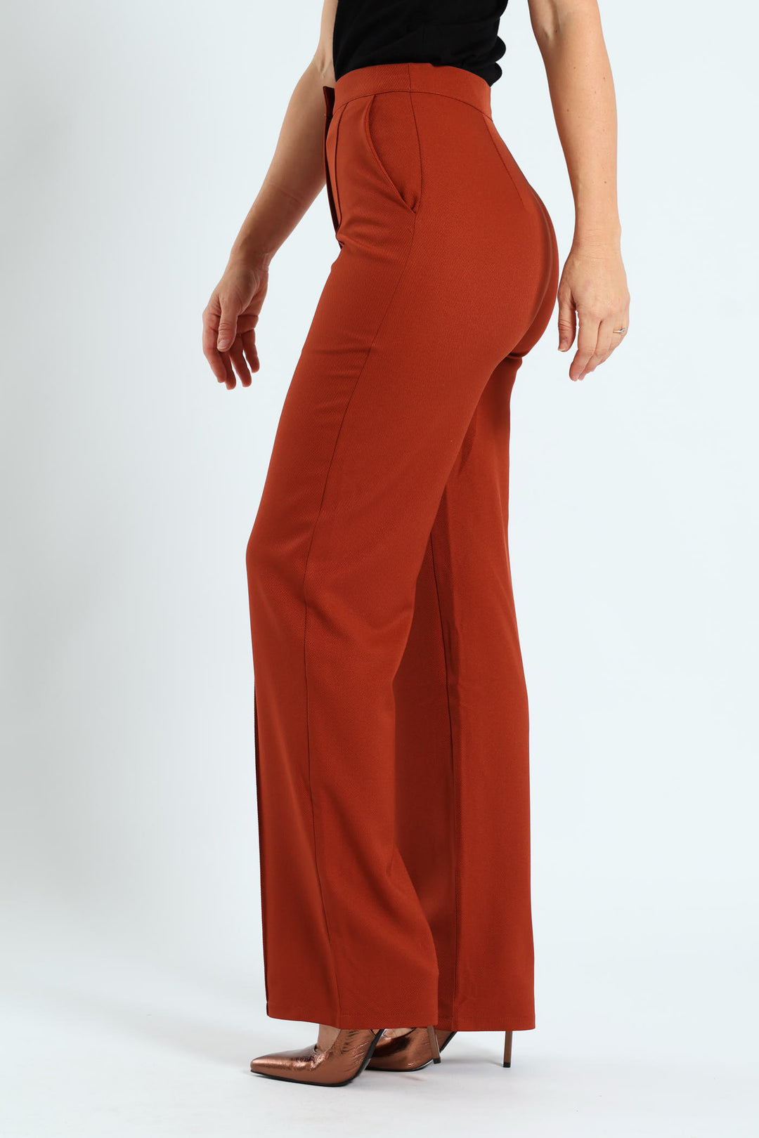 Pin Tuck Twill Straight Leg Pant - Copper