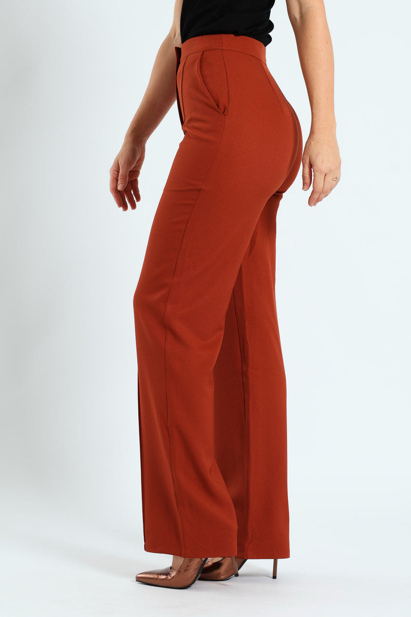Pin Tuck Twill Straight Leg Pant - Copper