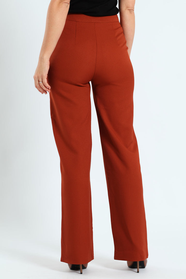 Pin Tuck Twill Straight Leg Pant - Copper