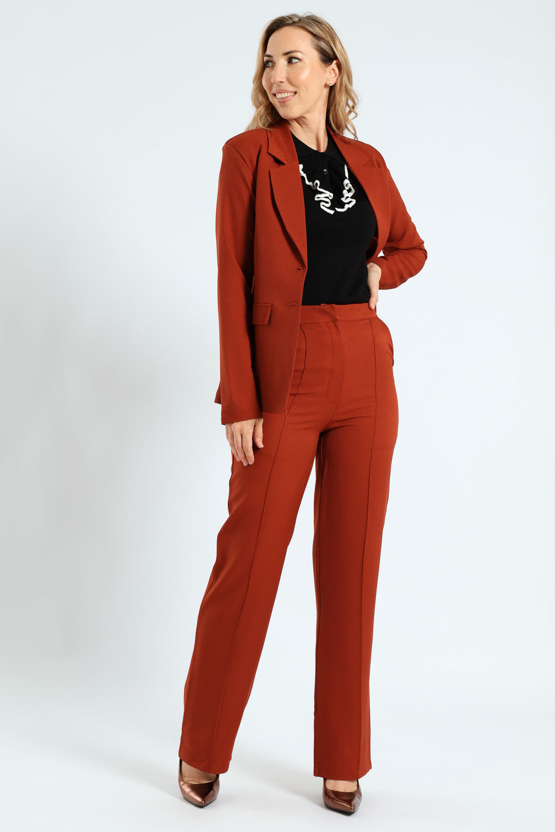 Pin Tuck Twill Straight Leg Pant - Copper