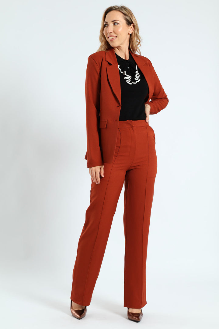 Pin Tuck Twill Straight Leg Pant - Copper