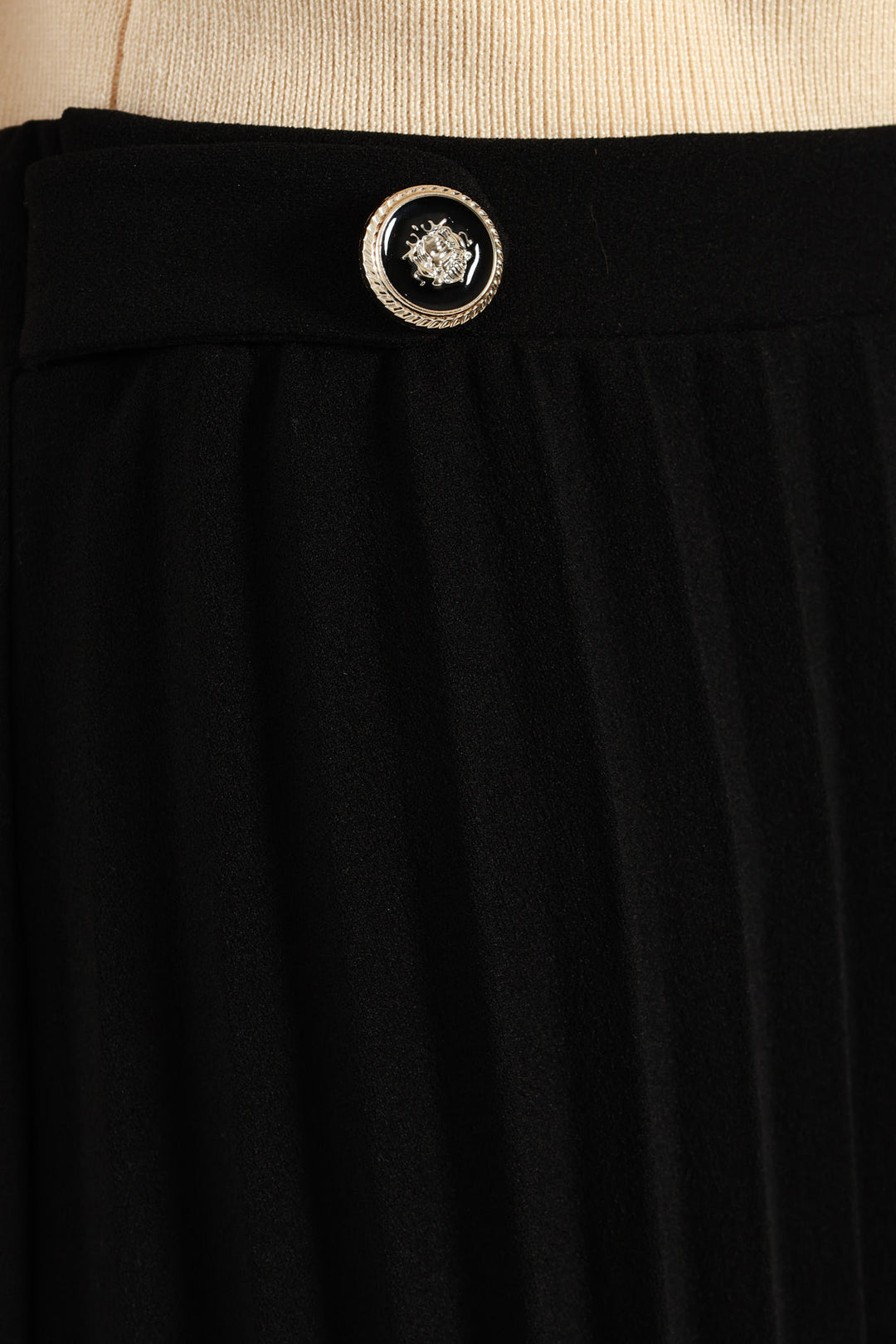 Tab Detail Pleated Midi Skirt - Black