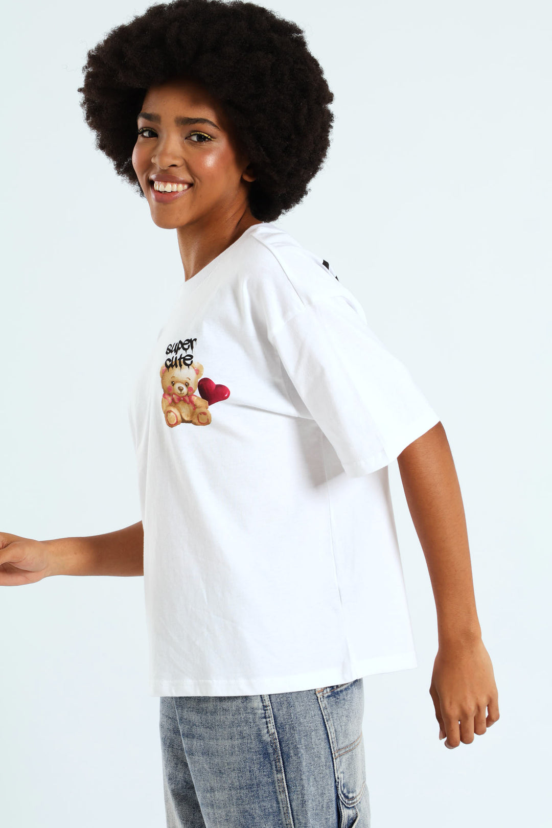 Oversized Teddy Heart Tee - White