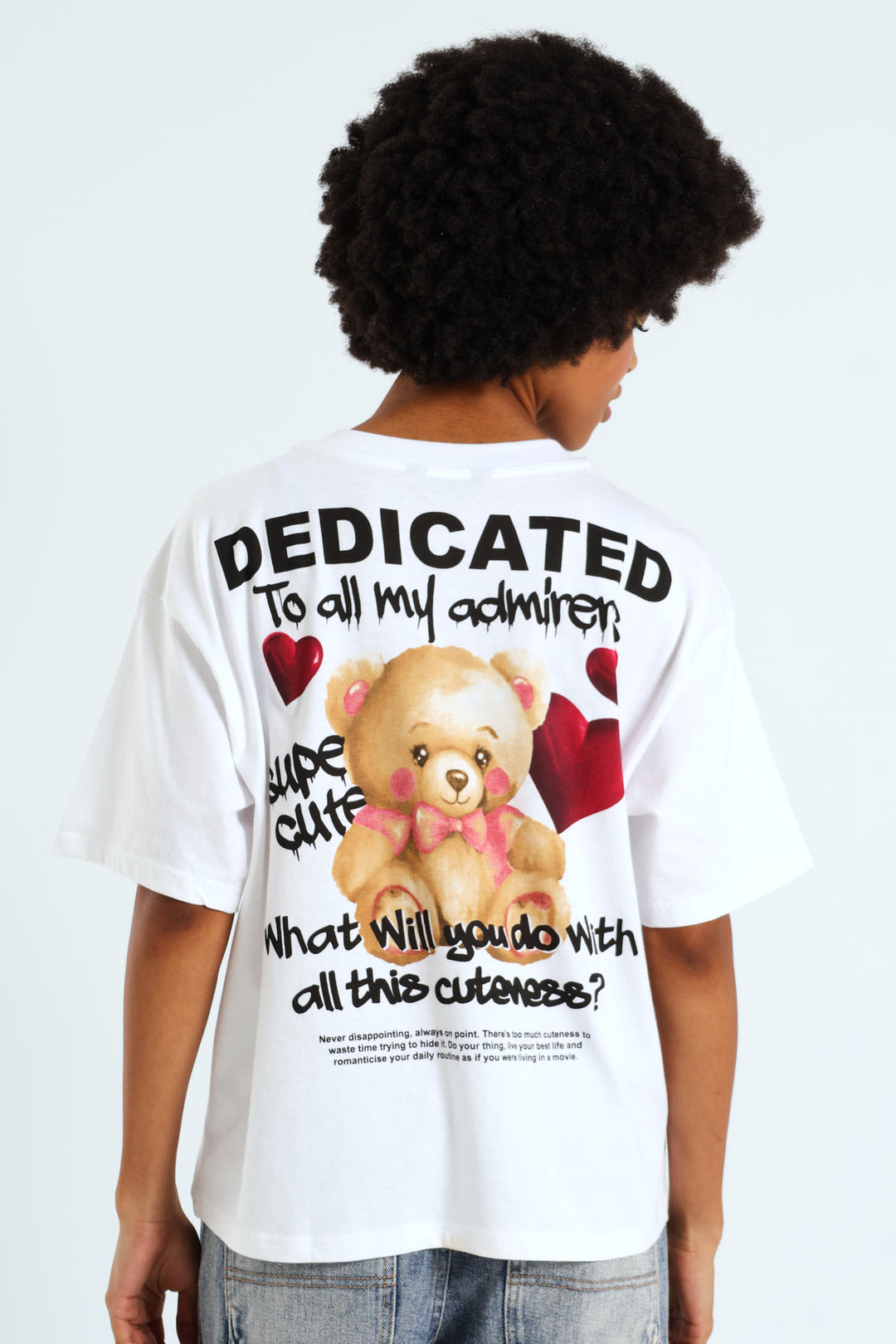 Oversized Teddy Heart Tee - White