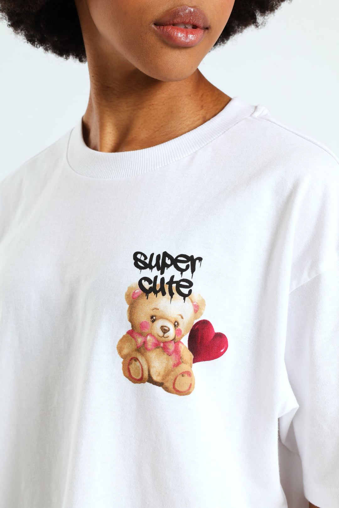 Oversized Teddy Heart Tee - White