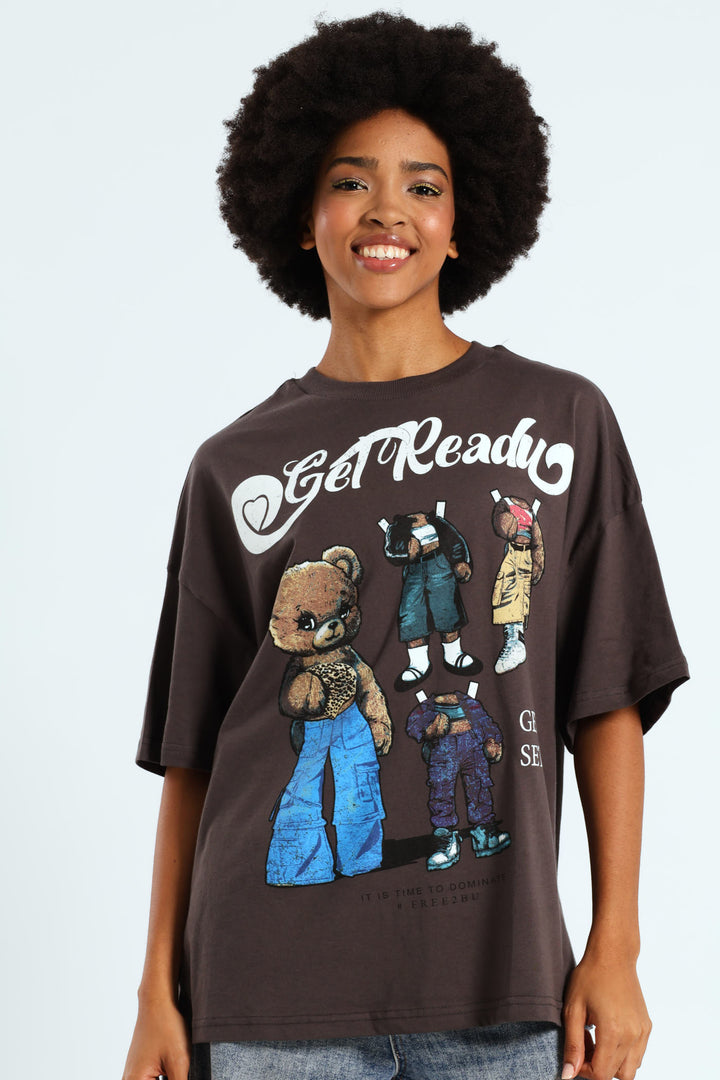 Oversized Teddy Paper Doll Tee - Charcoal
