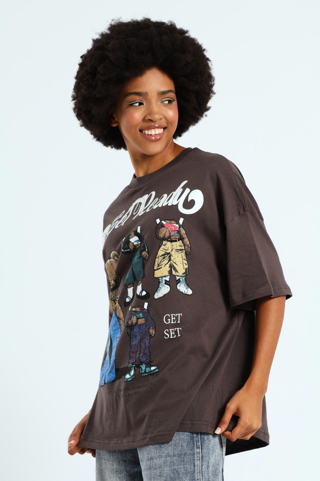 Oversized Teddy Paper Doll Tee - Charcoal