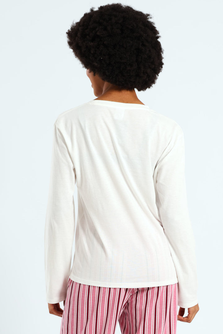 Long Sleeve Knit Tee - White