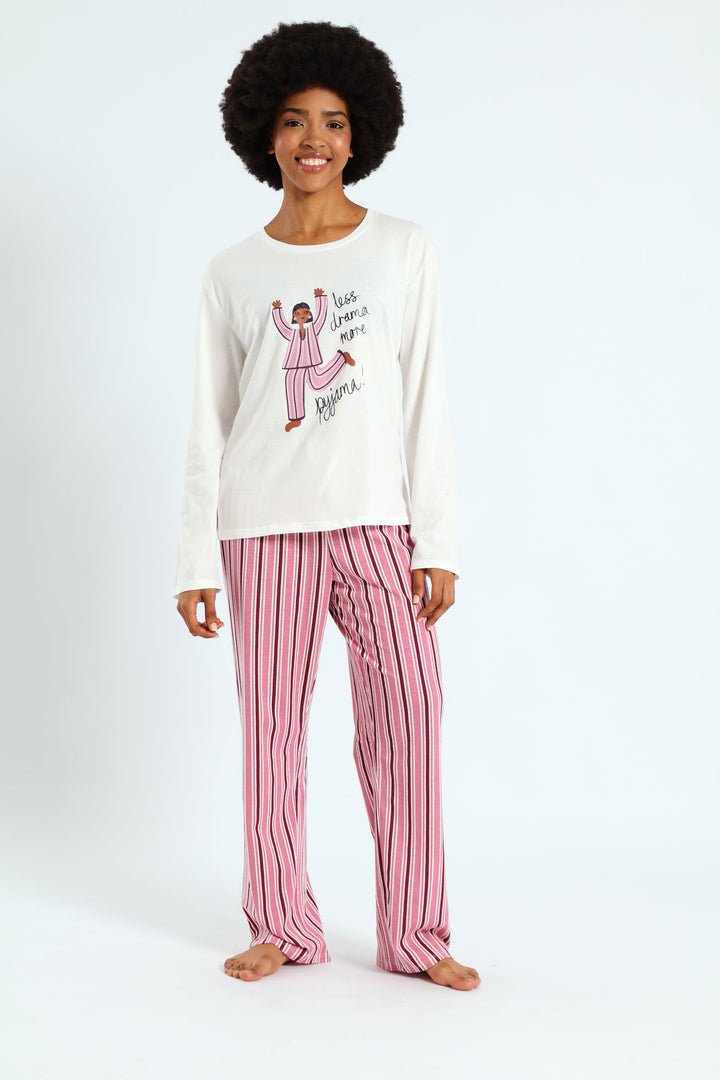 Knit Stripe Pant - White/Pink